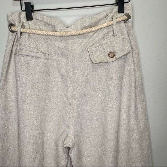Sandro Sportswear Tan 100% Linen Wide Leg Pants Rope Belt Size 10 Nautical - Picture 14 of 16